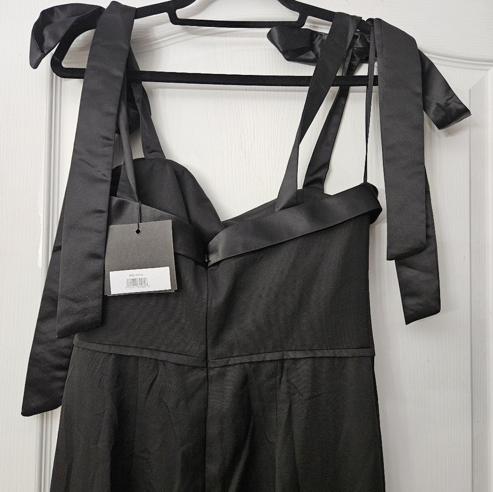 Ieena for Mac Duggal Black Square Neck Tie Strap Slit Gown Sz 8 NWT - Picture 8 of 13